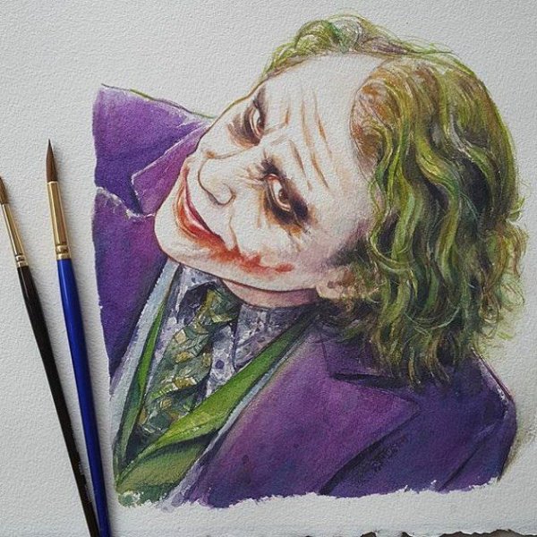 Рисунки акварельными карандашами Джокер 2019