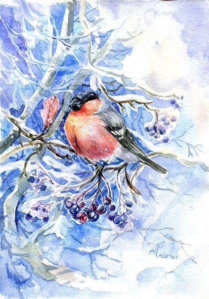 Зима акварель