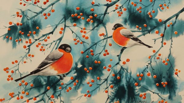 Jan Weennik живопись Снегири