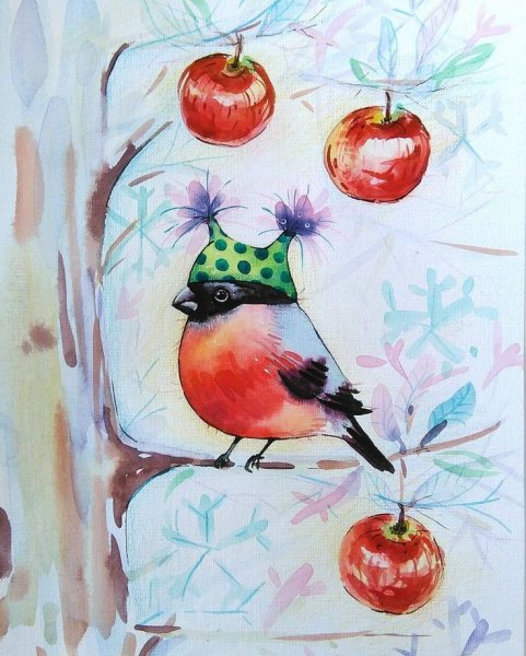 Снегирь акварель