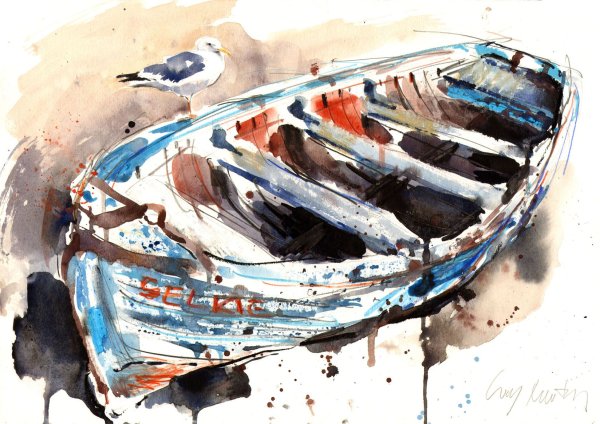 Скетч акварелью лодка
