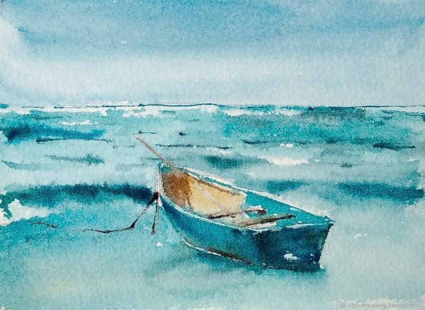 Морской пейзаж акварелью