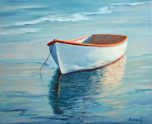 Лодка на воде акварель