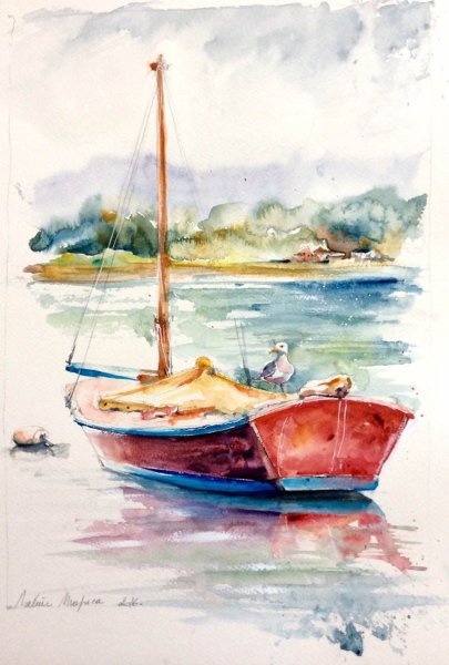 Лодка акварель