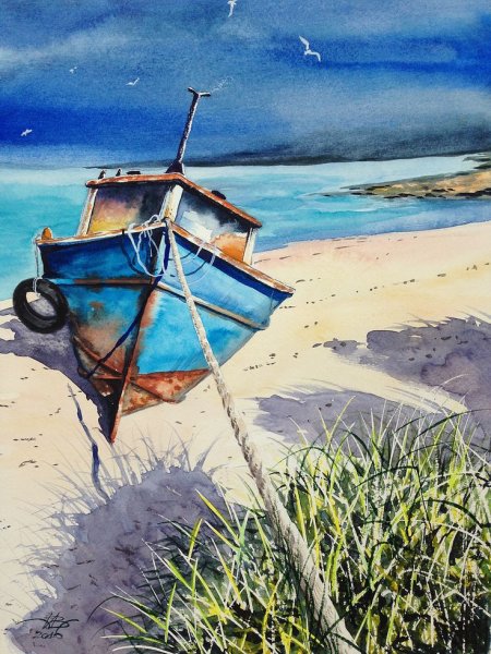 Ирина Глазунова акварель море лодки