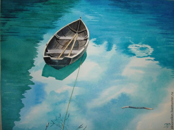 Лодка акварель