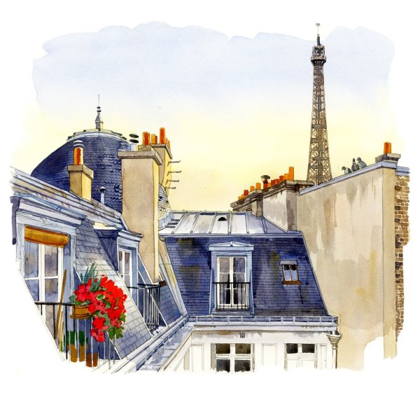 Эйфелева башня скетч акварель