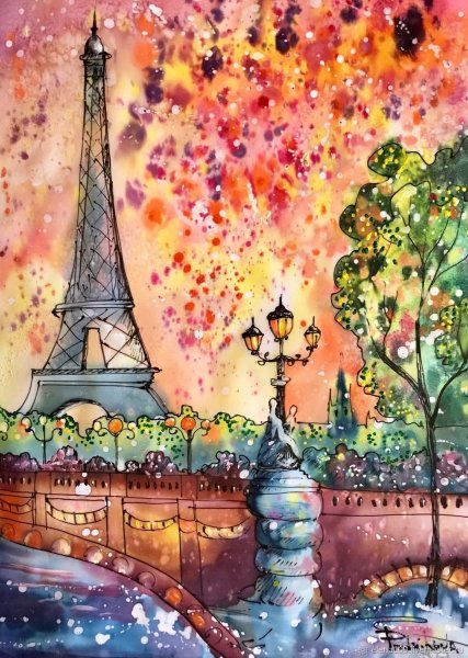 Париж акварель