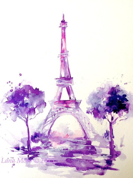 Париж Эйфелева башня акварель