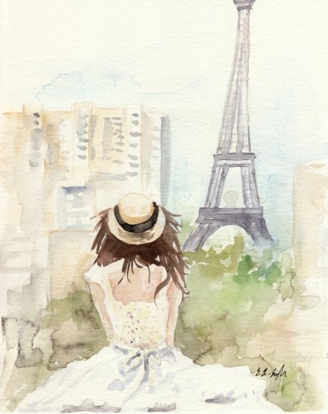Париж Монмартр акварель