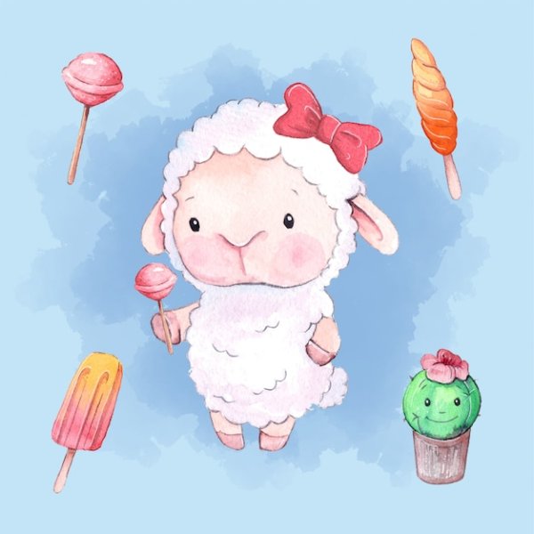 Милая Овечка акварелью