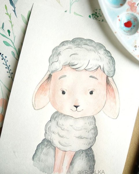 Овечка акварелью