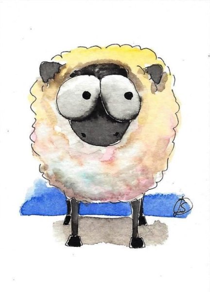 Овечка акварелью