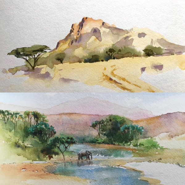 Пустыня акварелью