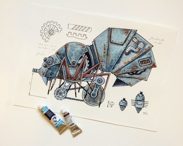 Стимпанк акварель