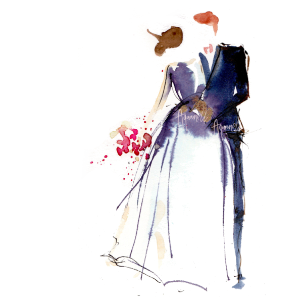 Жених и невеста арт на белом фоне