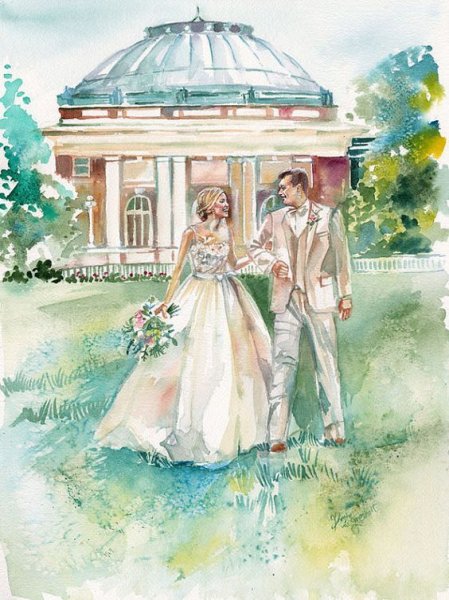 С днем свадьбы акварель