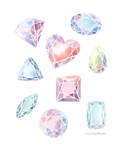 Драгоценные камни акварелью