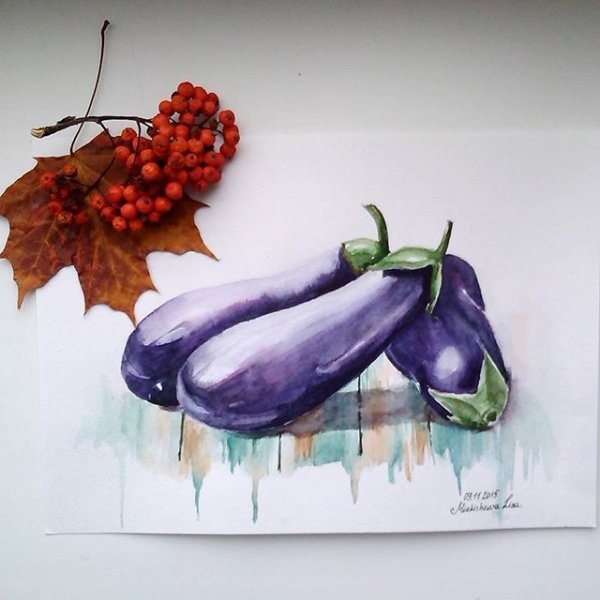 Баклажан акварелью Андрияки