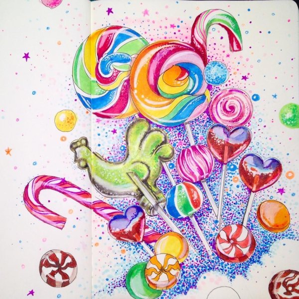 Леденец рисунок акварелью