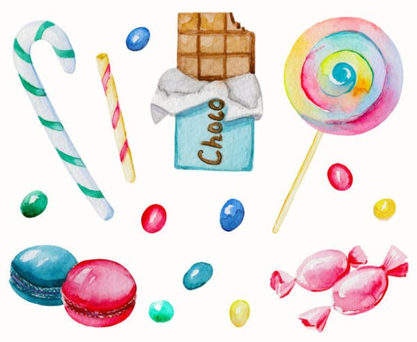 Конфеты рисунок акварелью
