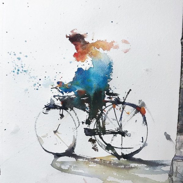 Велосипедист акварель