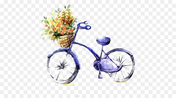 Акварельный велосипед с цветами