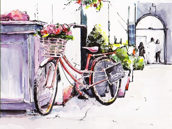 Велосипед акварель