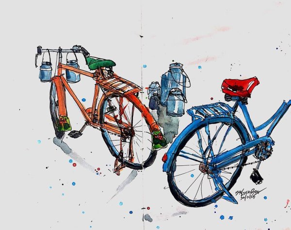 Велосипед акварель скетч