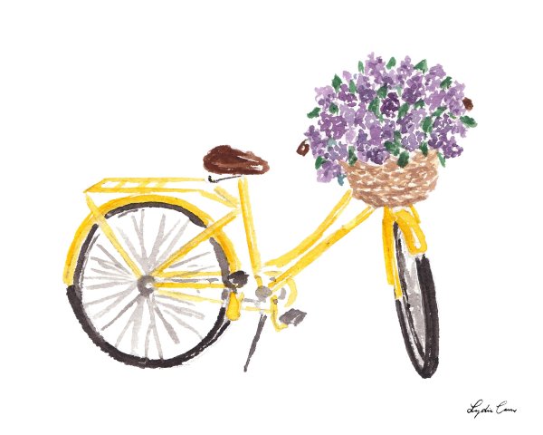 Велосипед с цветами акварель