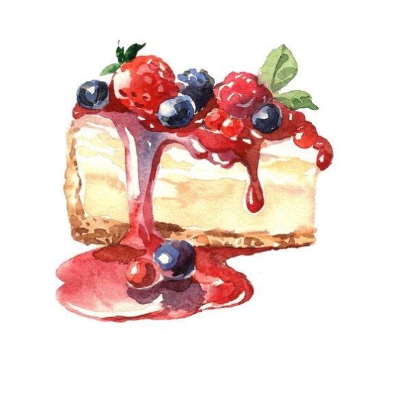 Кусок торта акварельный