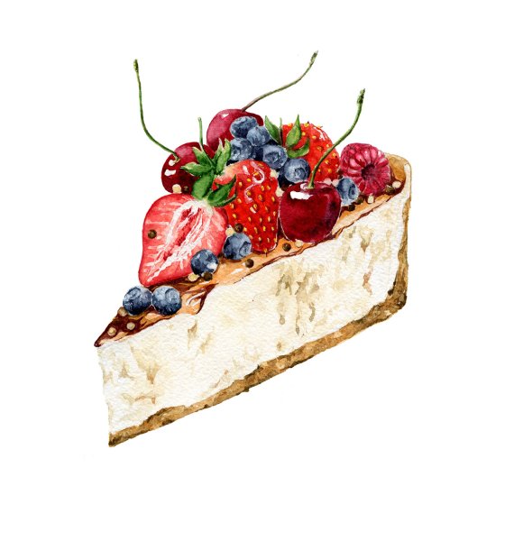 Кусок торта акварель