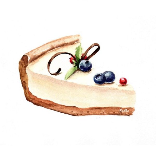 Десерт с клубникой акварель