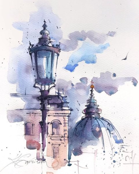 Архитектурный скетчинг акварель Питер