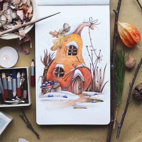 Уютные осенние иллюстрации акварелью