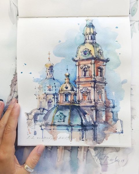 Архитектурный скетчинг акварель Питер