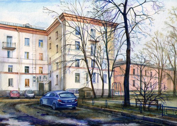 Городской двор рисунок