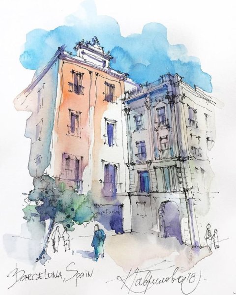 Архитектурная Графика акварель