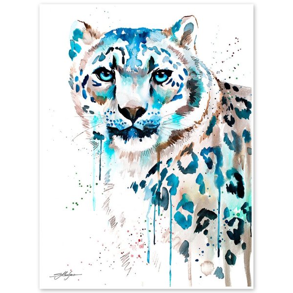 Снежный Барс акварель