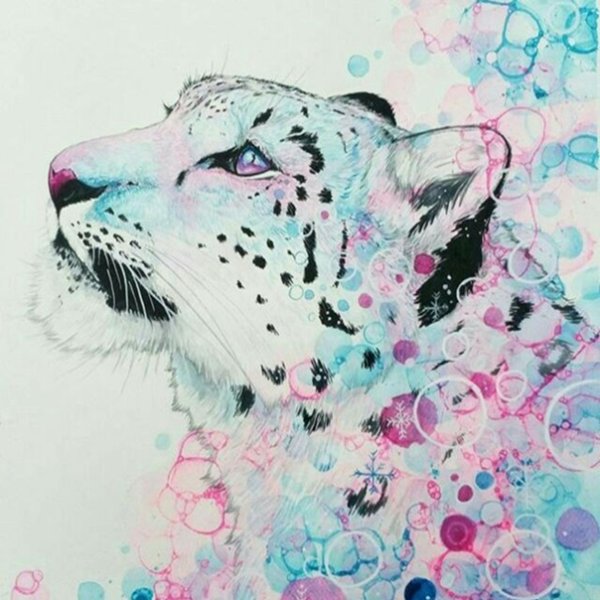 Снежный Барс акварель
