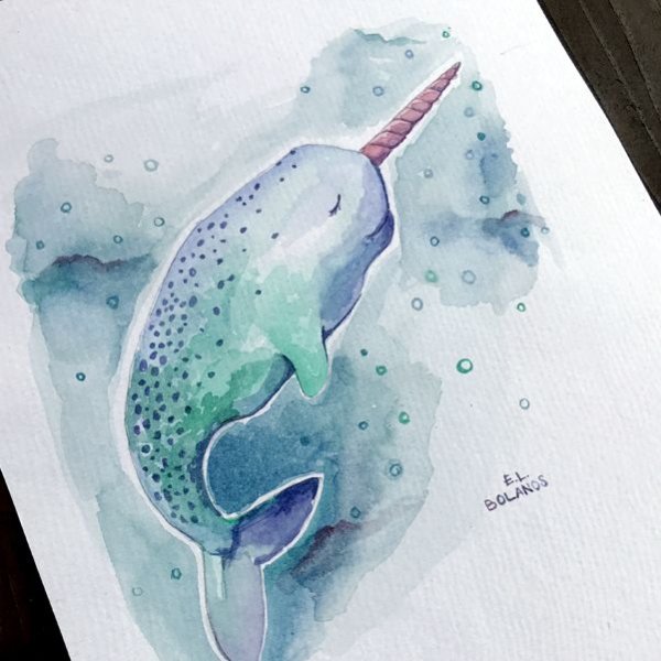 Нарвал акварелью