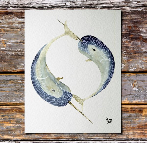 Нарвал акварелью