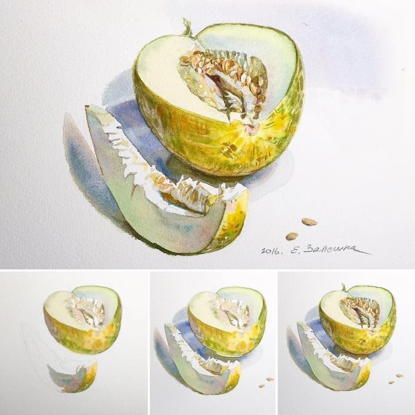 Натюрморт с дыней акварель