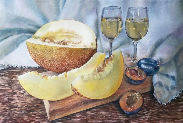 Дыня акварелью