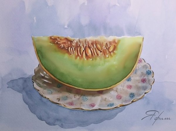 Арбуз и дыня акварелью