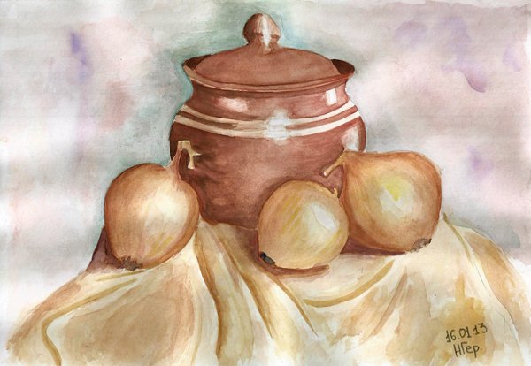 Горшки натюрморт живопись акварелью