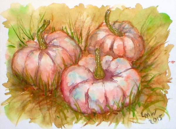 Тыква нарисовано акварельными карандашами