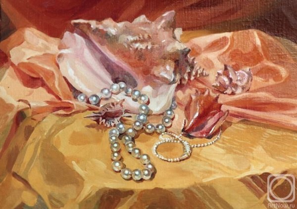 Ракушка с жемчужиной акварель