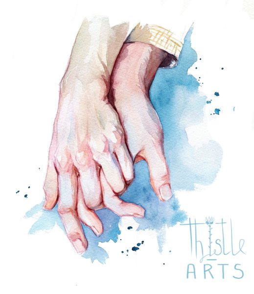 Рука в руке акварель