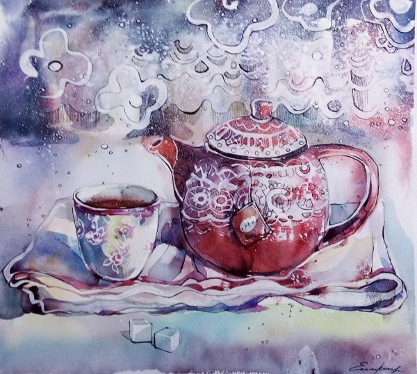 Зимнее чаепитие живопись